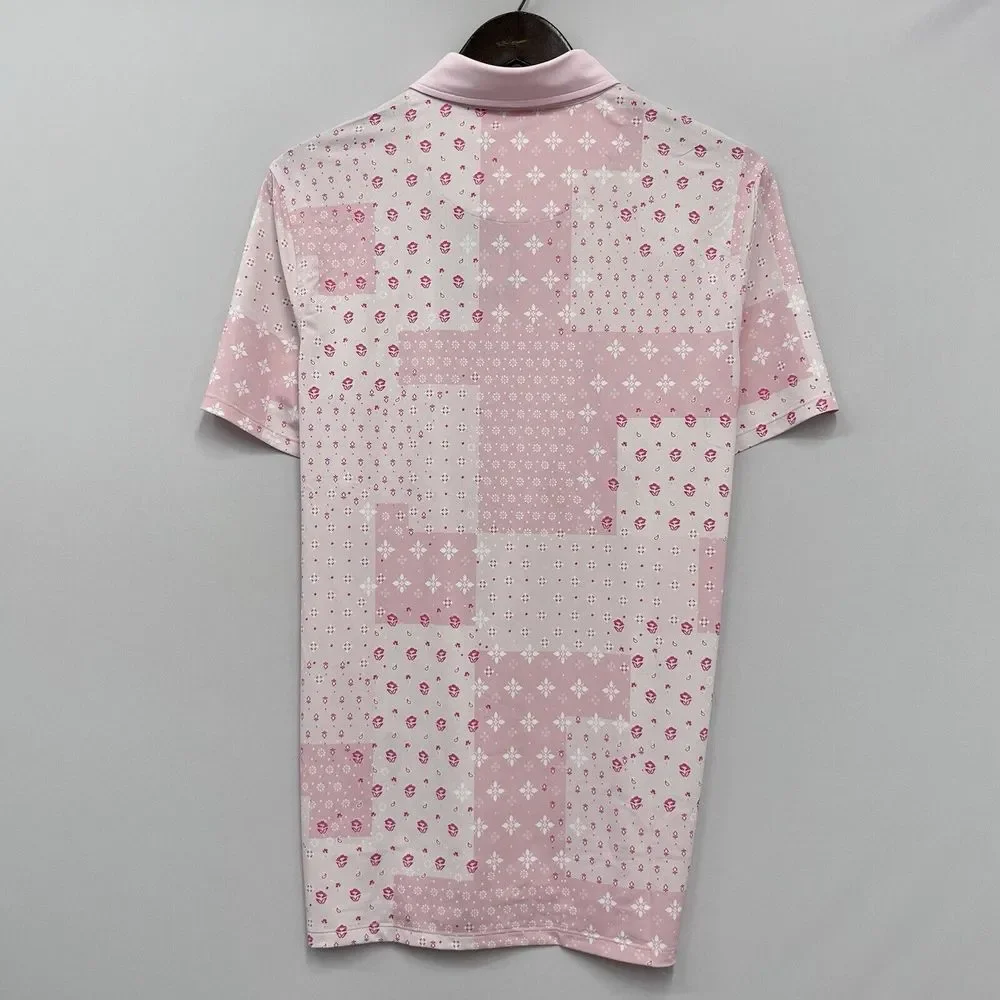 G/Fore NEW WITH TAGS Men's Size Medium Boro Patch Tech Golf S/S Polo Pink Floral - Picture 6 of 9